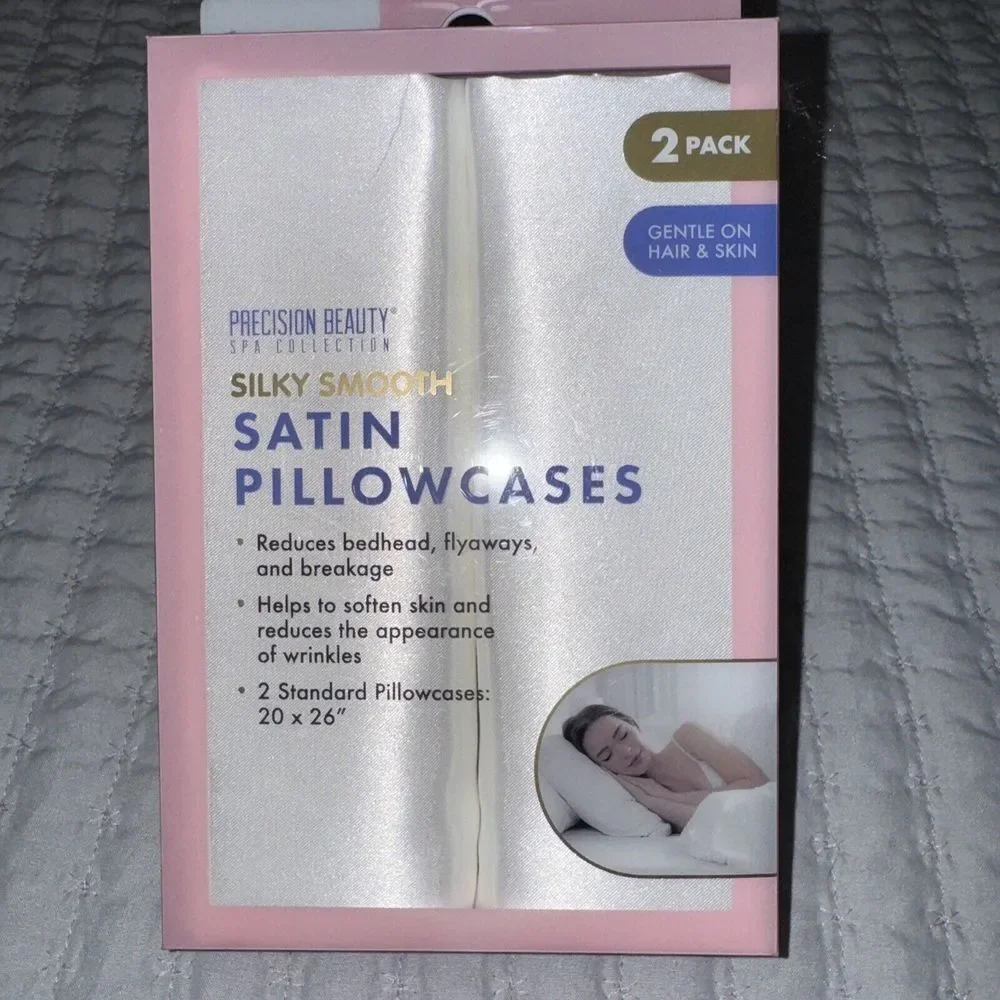 Precision Beauty Satin Pillowcases Women‎ Standard White 2 Pack Silky Smooth Spa